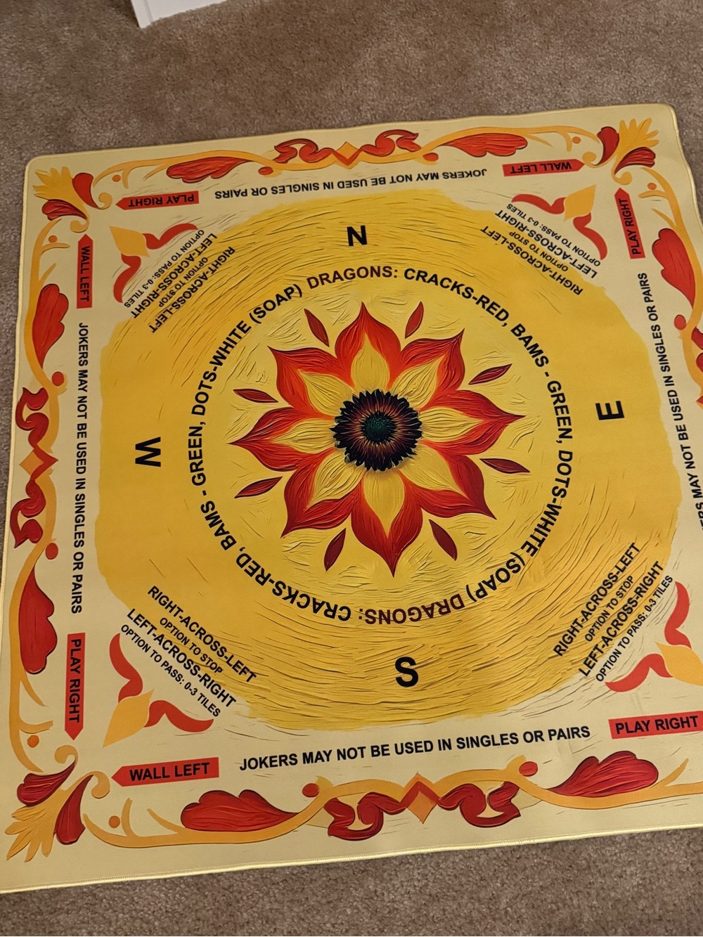 Vintage Style Sunflower Game Mat in Yellow and Red